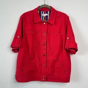 Coldwater Creek Women’s Sz 20 Plus‎ Red Linen Blend Short Sleeve Jacket Utility
